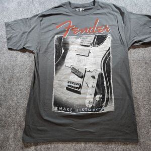 Fender Guitar Graphic T Shirt Mens L Gray Music Band Tee Rock Music